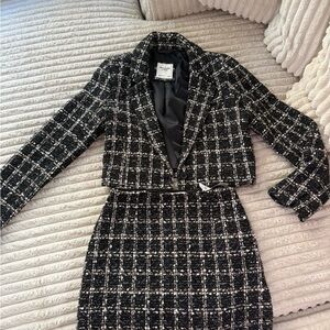 Abercrombie & Fitch Black and White Plaid Blazer with matching skirt